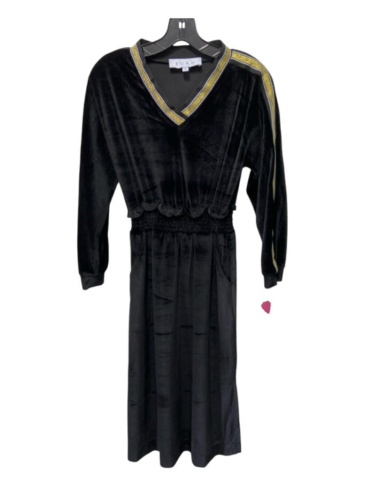 Buru Size XS Black & Gold Polyester Velour Metallic Stripe Long Sleeve Dress Black & Gold / XS