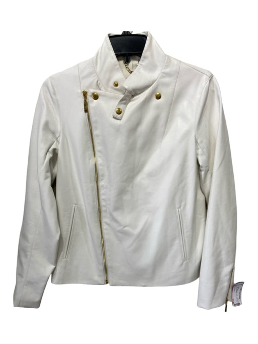 Julie Brown Size 2 White Faux Leather Moto Long Sleeve Jacket White / 2