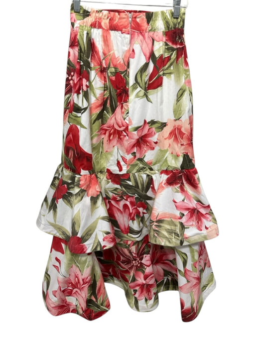 Buru Size XS white, green & red No Fabric Tag Botanical Print Back Zip Skirt white, green & red / XS
