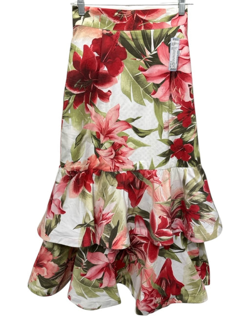 Buru Size XS white, green & red No Fabric Tag Botanical Print Back Zip Skirt white, green & red / XS