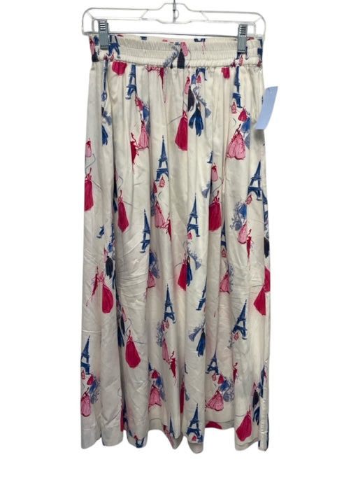 Buru Size S/M White, Blue, Pink Polyester Blend Paris Elastic Waist Midi Skirt White, Blue, Pink / S/M