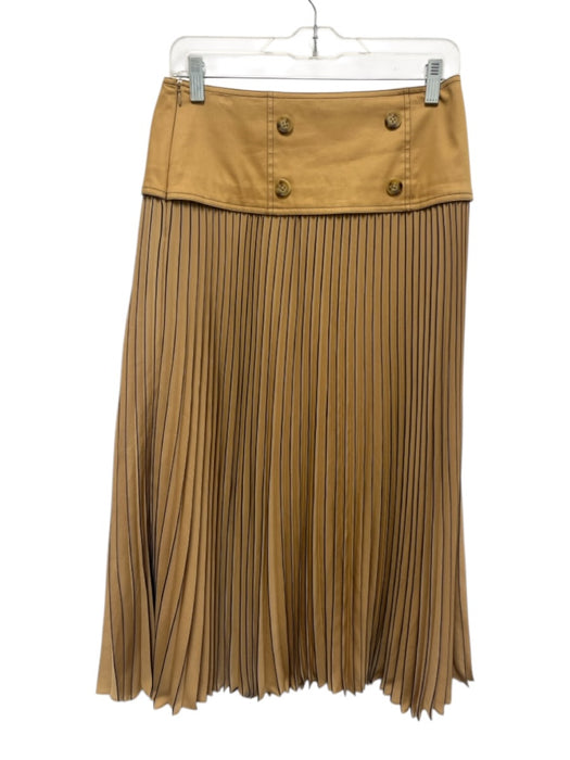 Cartolina Size XS Tan Brown & Black Polyester Blend Pleated Side Zip Midi Skirt Tan Brown & Black / XS