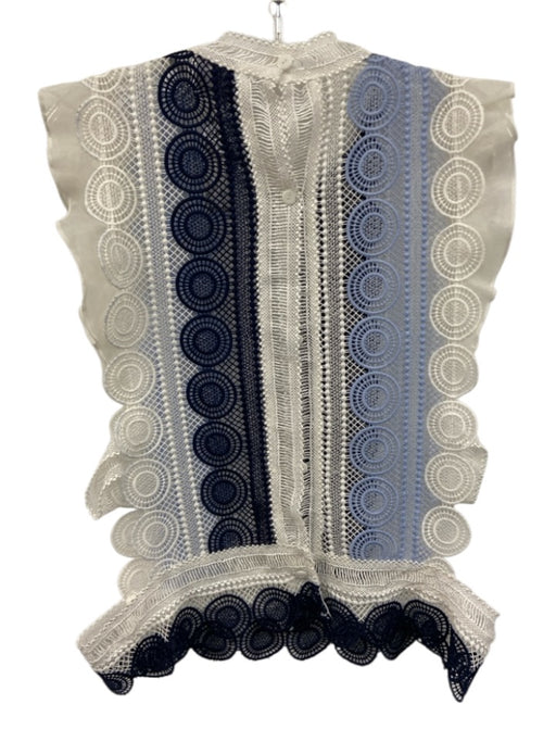 Zero Degrees Celsius Size S White & Blue Polyester Lace Ruffle Open Back Top White & Blue / S