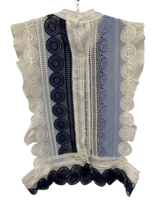 Zero Degrees Celsius Size S White & Blue Polyester Lace Ruffle Open Back Top White & Blue / S