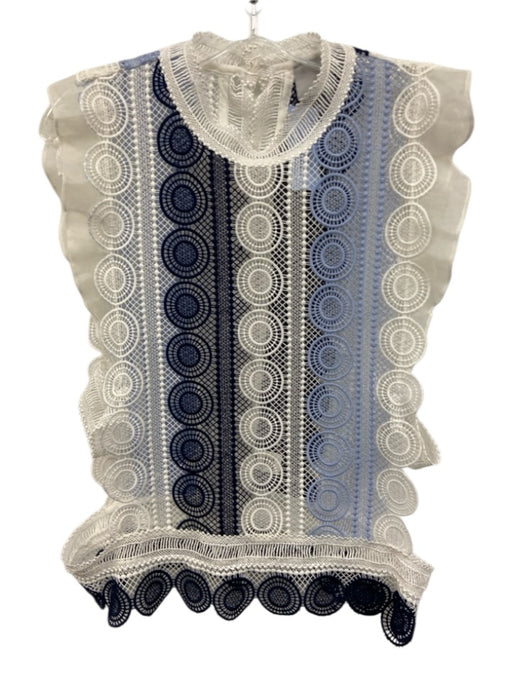 Zero Degrees Celsius Size S White & Blue Polyester Lace Ruffle Open Back Top White & Blue / S