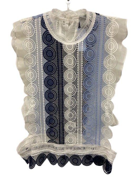 Zero Degrees Celsius Size S White & Blue Polyester Lace Ruffle Open Back Top White & Blue / S