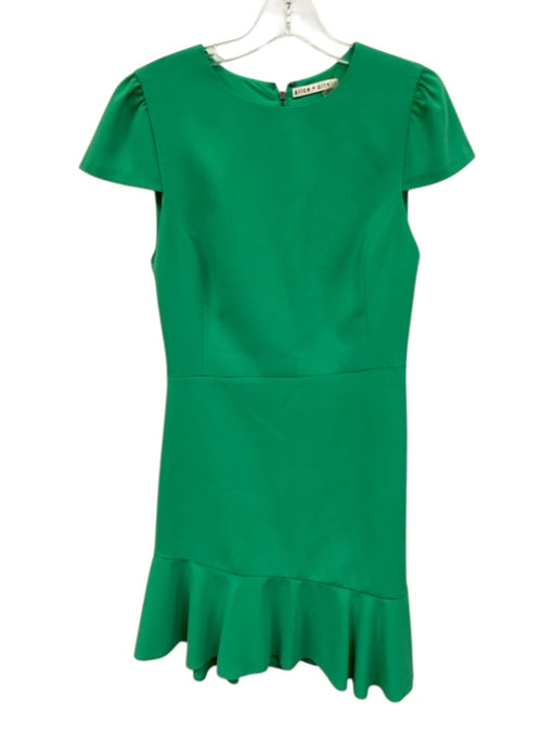 Alice + Olivia Size 4 Green Polyester Cap Sleeve Exposed Zipper Above Knee Dress Green / 4