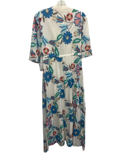 Oliphant Size XS White, Blue, Multi Cotton Embroidered Floral Half Sleeve Dress White, Blue, Multi / XS
