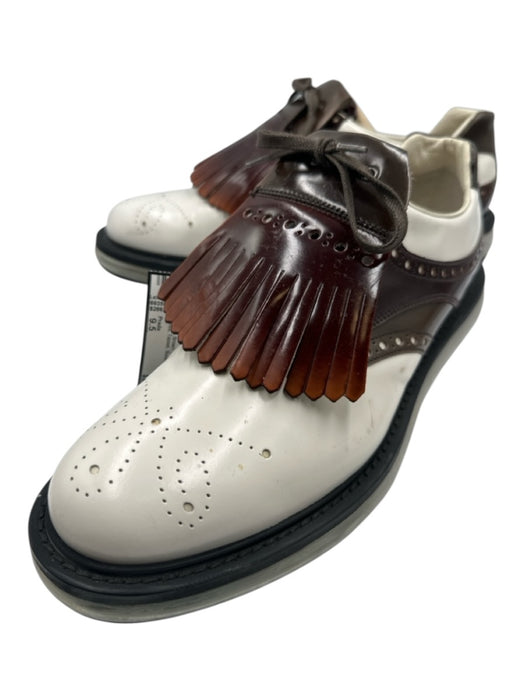 Prada Shoe Size 9.5 White & Brown Leather Two Tone Dress Men's Shoes White & Brown / 9.5