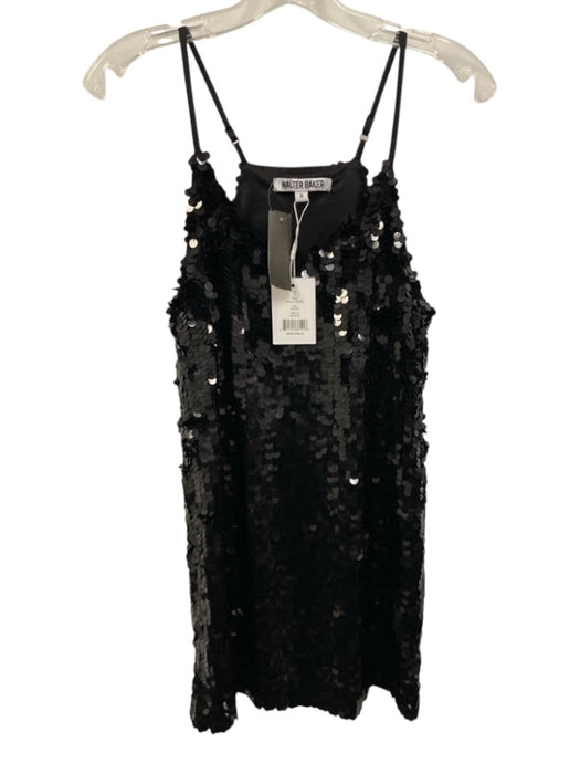 Walter Baker Size S Black Polyester Sequin V Neck Sleeveless Mini Dress Black / S