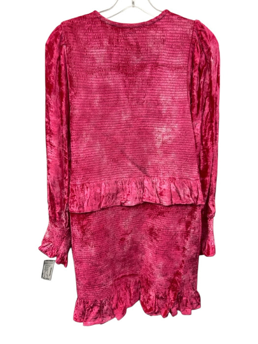 Love Shack Fancy Size L Pink Viscose Velvet Ruffle V Neck Mini Dress Pink / L