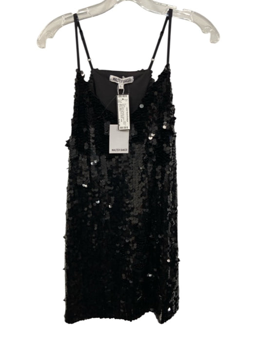 Walter Baker Size M Black Polyester Sequin V Neck Sleeveless Mini Dress Black / M