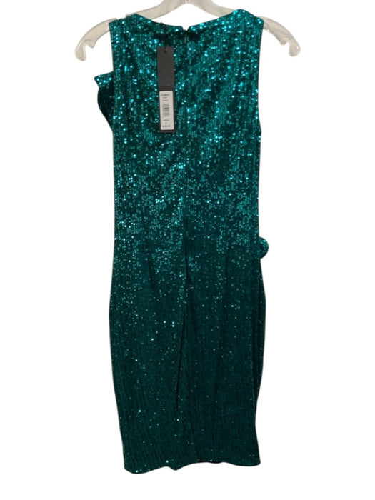 Badgley Mischka Size 2 Green Polyester Sequin Midi Ruffle Sheath Dress Green / 2