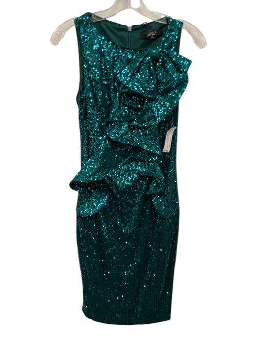 Badgley Mischka Size 2 Green Polyester Sequin Midi Ruffle Sheath Dress Green / 2