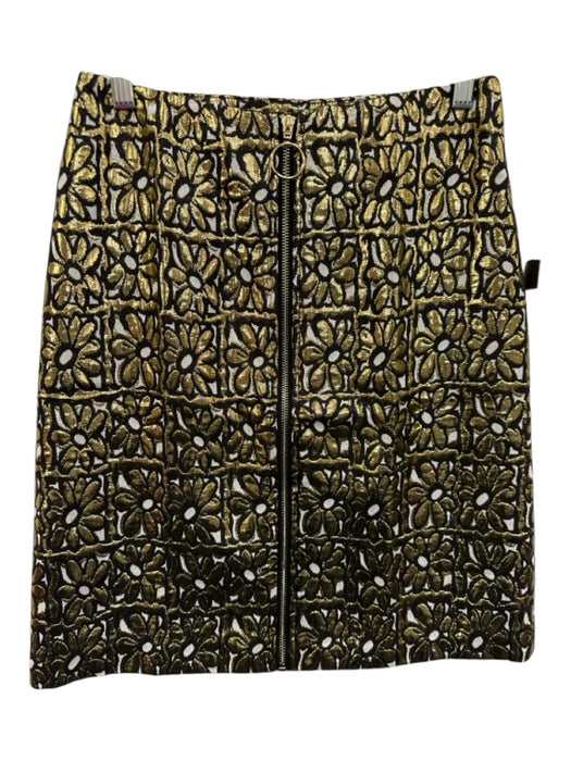 J. McLaughlin Size 2 Black & Ivory cotton & metallic jaquard Floral Print Skirt Black & Ivory / 2