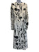 Oscar de la Renta Size 8 Black & White Silk V Neck Quarter Button Midi Dress Black & White / 8