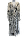 Oscar de la Renta Size 8 Black & White Silk V Neck Quarter Button Midi Dress Black & White / 8