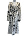 Oscar de la Renta Size 10 Black & White Silk V Neck Quarter Button Midi Dress Black & White / 10