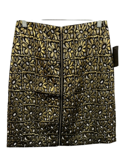 J. McLaughlin Size 2 Black & Ivory cotton & metallic jaquard Floral Print Skirt Black & Ivory / 2