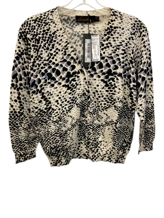 Samantha Sung Size 8/L Black, Blue & White Cotton Spotted Cropped Sweater Black, Blue & White / 8/L
