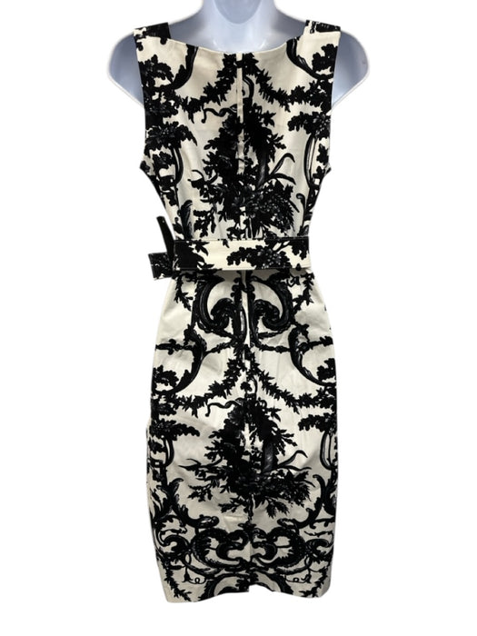 Samantha Sung Size 4 Black & White Cotton Sleeveless Square Neck Midi Dress Black & White / 4