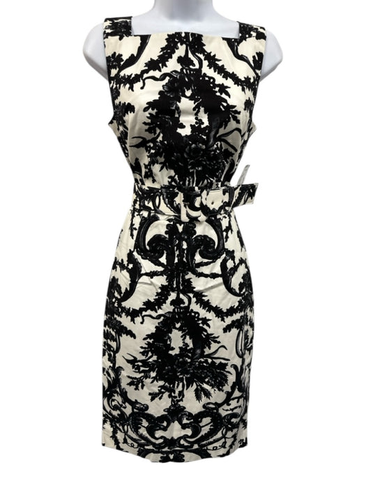 Samantha Sung Size 4 Black & White Cotton Sleeveless Square Neck Midi Dress Black & White / 4