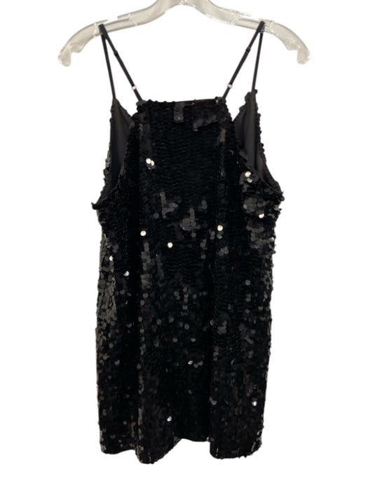 Walter Baker Size L Black Polyester Sequin V Neck Sleeveless Mini Dress Black / L