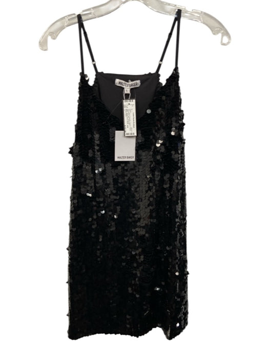 Walter Baker Size L Black Polyester Sequin V Neck Sleeveless Mini Dress Black / L