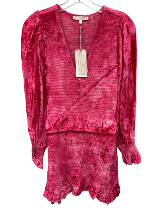 Love Shack Fancy Size M Pink Viscose Velvet Ruffle V Neck Mini Dress Pink / M