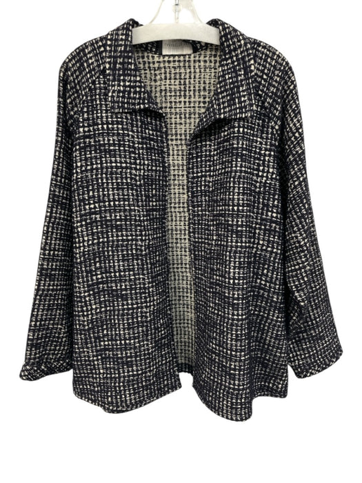 Lafayette 148 Size XL Navy & Cream Acrylic Blend Jacquard Open Front Jacket Navy & Cream / XL