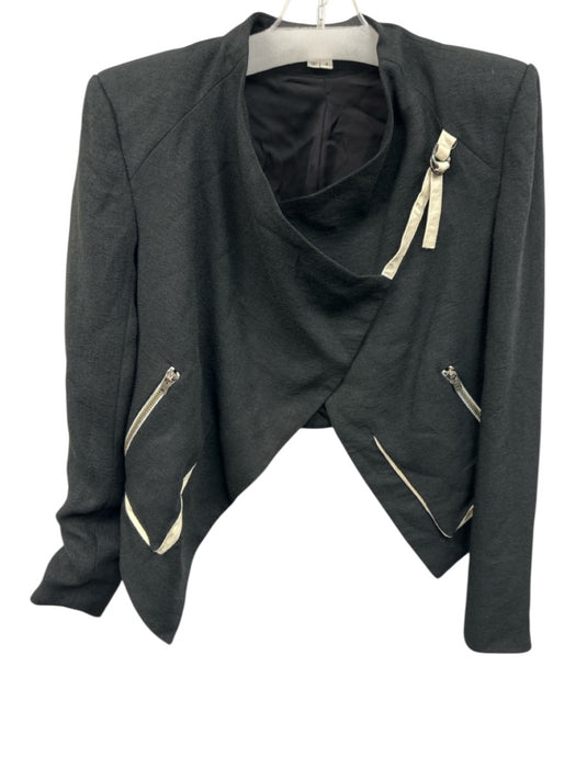 Helmut Lang Size 4 Black Silk Blend Padded Shoulder Zip Pockets Wrap Jacket Black / 4