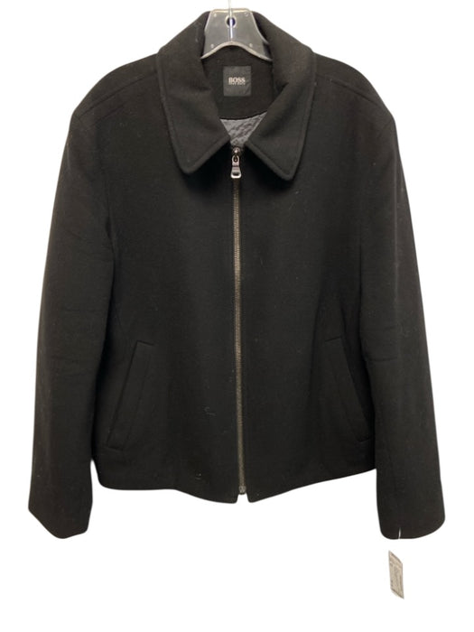 Boss Size 52 Black Wool Blend Solid Zip UP Men's Jacket Black / 52