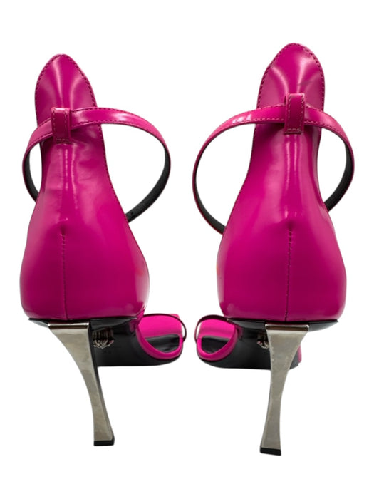 Versace Shoe Size 38 Hot pink Patent Leather Buckle Silver Heel 2 Strap Sandals Hot pink / 38