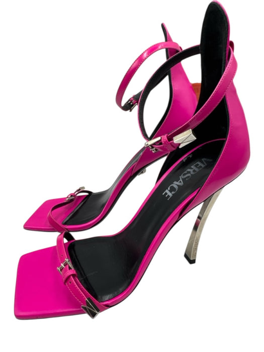 Versace Shoe Size 38 Hot pink Patent Leather Buckle Silver Heel 2 Strap Sandals Hot pink / 38