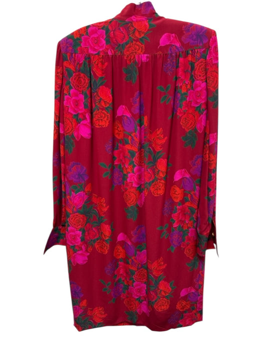 Emanuel Ungaro Size 12 Red, Green, Purple Silk Polyester Lining Floral Dress Red, Green, Purple / 12