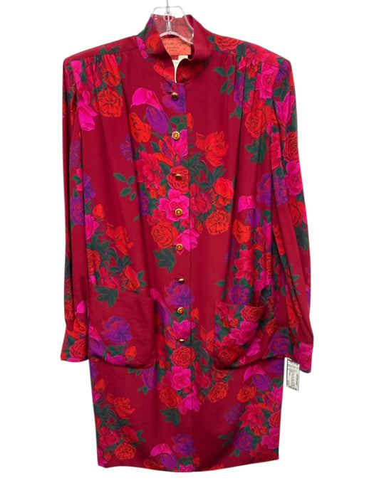 Emanuel Ungaro Size 12 Red, Green, Purple Silk Polyester Lining Floral Dress Red, Green, Purple / 12