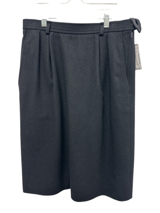 Yves Saint Laurent Size 44 Black Wool Side Zip Pleated Back Slit Pencil Skirt Black / 44