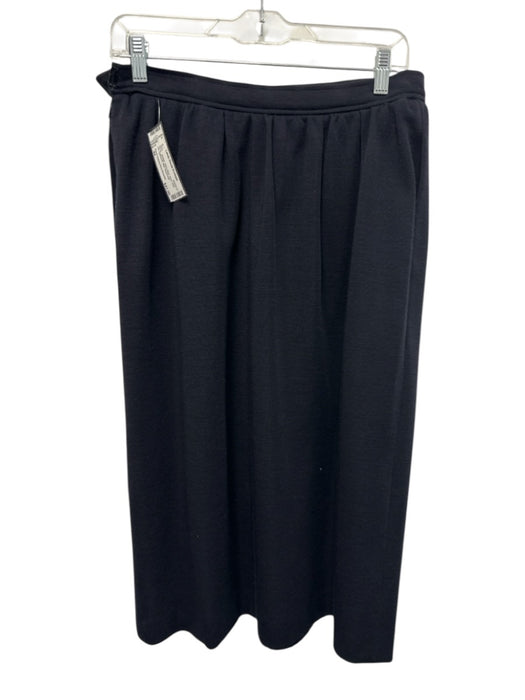 Saint Laurent Rive Gauche Size 44 Navy Blue Wool Side Zip Gathered Midi Skirt Navy Blue / 44
