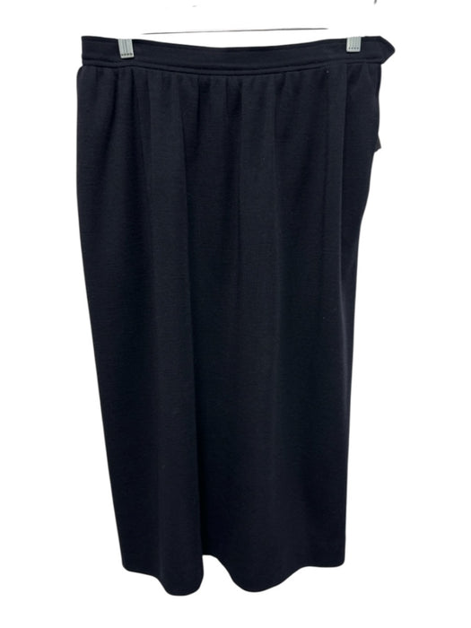 Saint Laurent Rive Gauche Size 44 Navy Blue Wool Side Zip Gathered Midi Skirt Navy Blue / 44