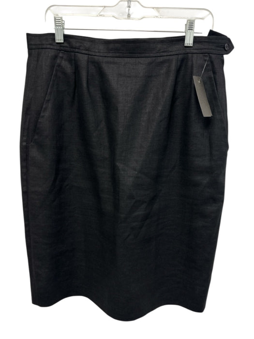 Yves Saint Laurent Rive Gauche Size 44 Black Linen Flax Side Zip Pleated Skirt Black / 44