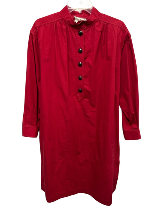 Yves Saint Laurent Rive Gauche Size 42 Red Cotton Long Sleeve Pockets Dress Red / 42