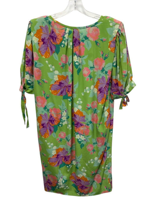 Ungaro Paris Size 12 Green, Purple, Orange Silk Half Button Floral Pockets Dress Green, Purple, Orange / 12