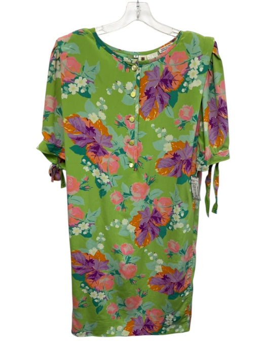 Ungaro Paris Size 12 Green, Purple, Orange Silk Half Button Floral Pockets Dress Green, Purple, Orange / 12