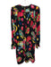 Emanuel Ungaro Size 12 Black & Multi Silk Long Sleeve Floral & Polka Dot Dress Black & Multi / 12