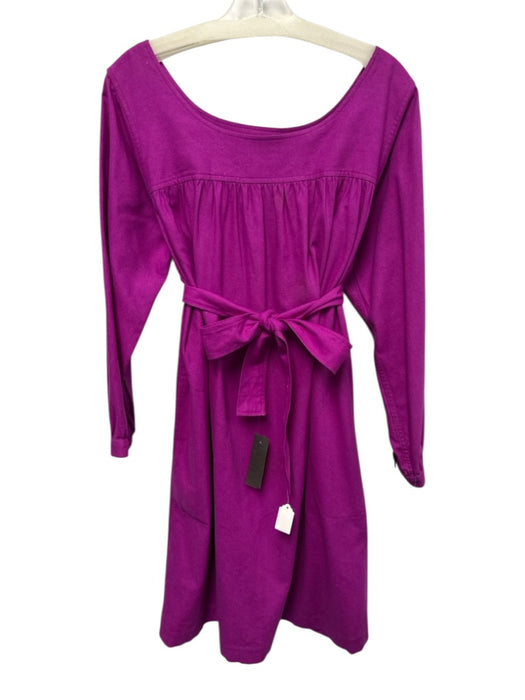 Saint Laurent Rive Gauche Size 42 Magenta Purple Long Sleeve Gathered Midi Dress Magenta Purple / 42