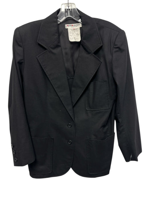 Saint Laurent Rive Gauche Size 44 Black Cotton Long Sleeve Two Button Blazer Black / 44