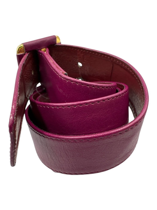 Saint Laurent Magenta Purple Leather Square Buckle Gold Hardware Belts Magenta Purple / XS/S