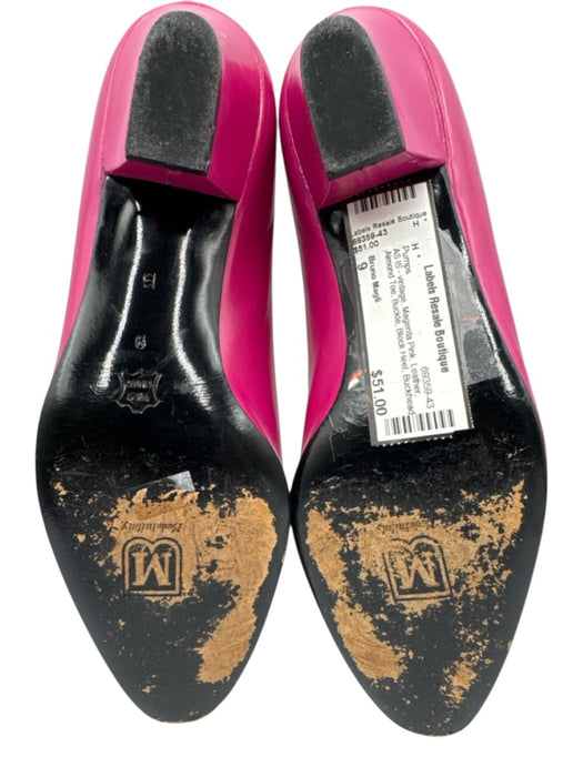 Bruno Magli Shoe Size 9 Magenta Pink Leather Almond Toe Buckle Block Heel Pumps Magenta Pink / 9