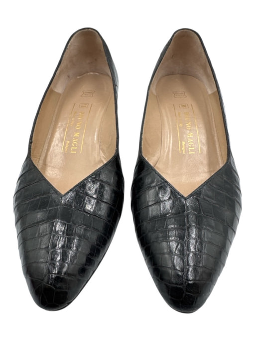 Bruno Magli Shoe Size 9 Black Croc Leather Almond Toe Tapered Heel Pumps Black / 9