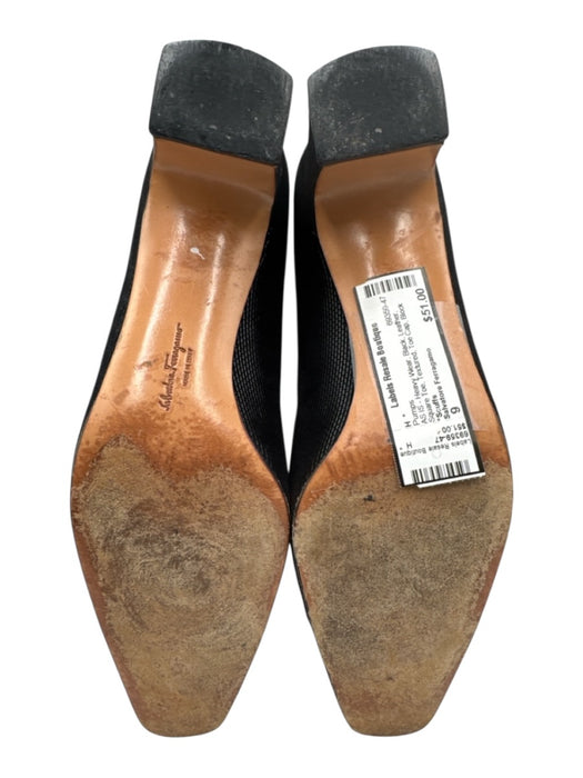 Salvatore Ferragamo Shoe Size 9 Black Leather Square Toe Textured Toe Cap Pumps Black / 9